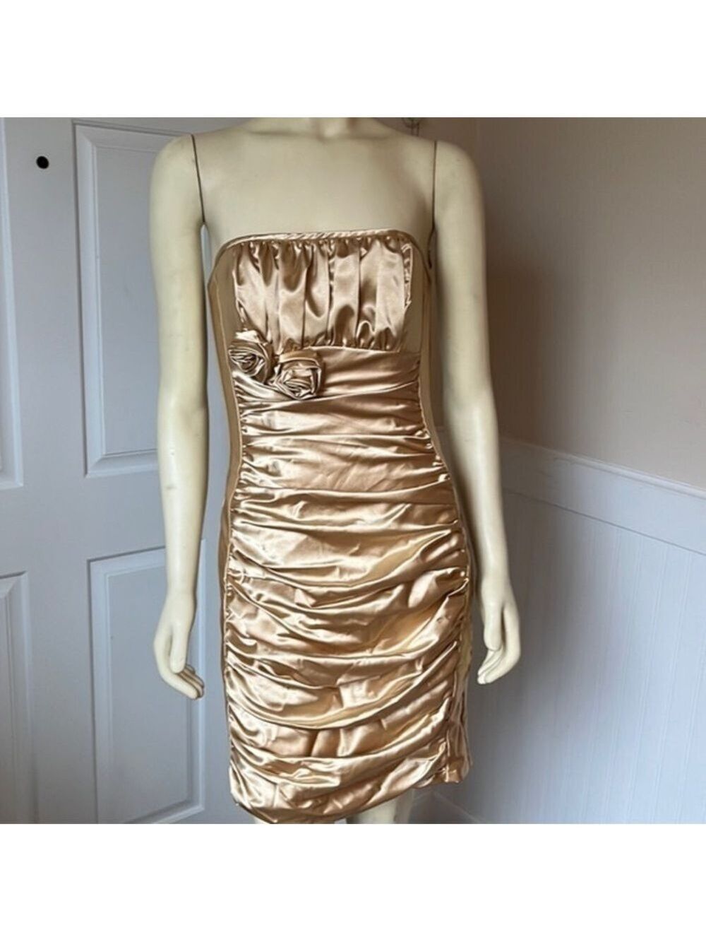 NWT Jessica McClintock Strapless Gold Gathered Formal Party Prom Dress 6